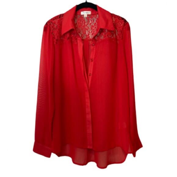 Olsenboye Red Lace Lightweight Button Up Blouse Top - Picture 1 of 11
